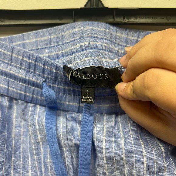 Talbots Blue Striped Linen-Cotton Drawstring Capri Pants L - Picture 3 of 9